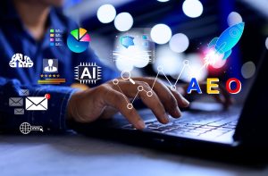 Aeo,Answer,Engine,Optimization,Concept,With,A,Man,Working,On